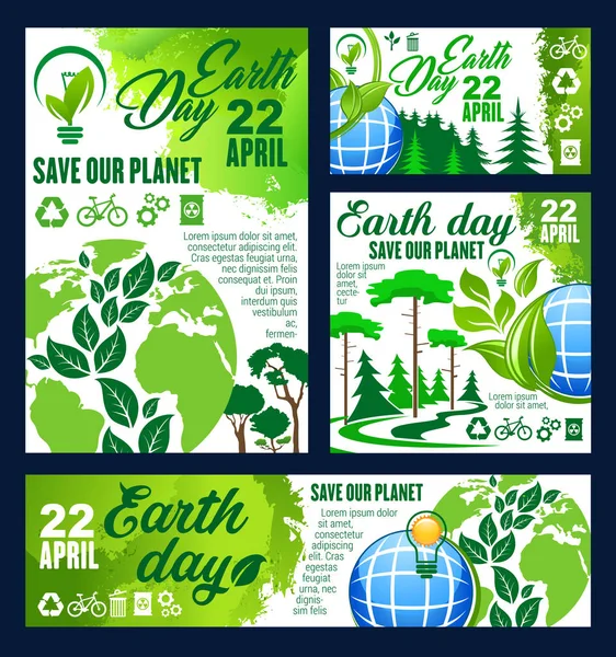 Bandera de saludo del Día de la Tierra para la conservación ecológica — Vector de stock
