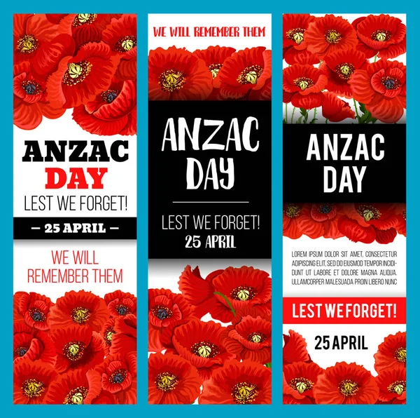 Poppy flower banner for Anzac Remembrance Day — Stock Vector