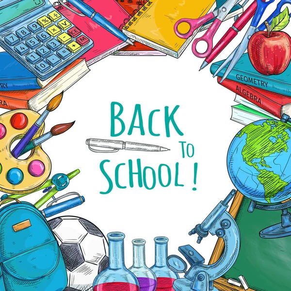 Back to School vector sketch statonery poster — Stock Vector