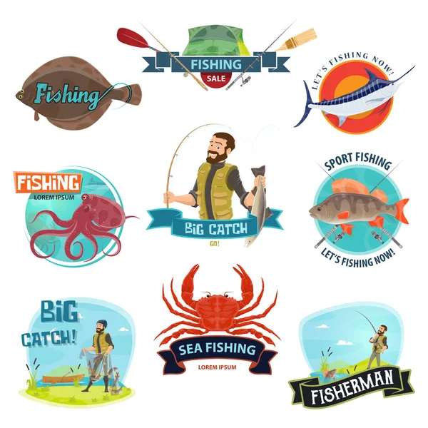 Vector fisherman sport fiske ikoner — Stock vektor