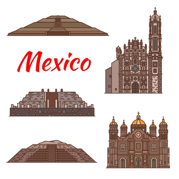 Мехико векторные иконы ацтекской архитектуры — стоковый вектор
