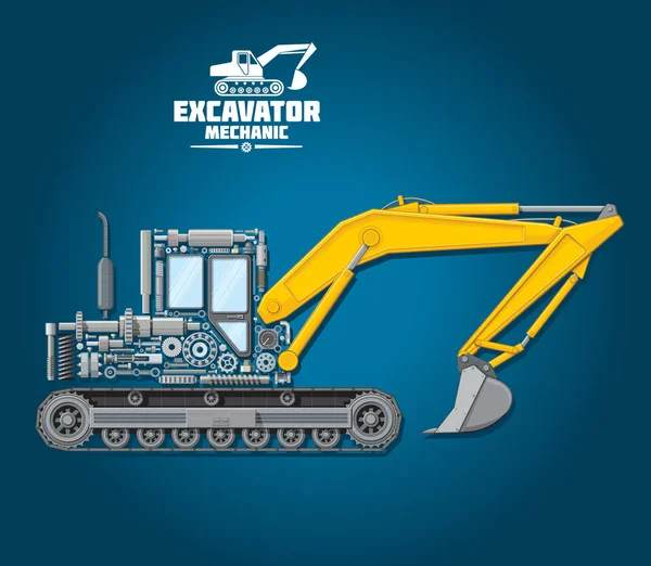 Afișul vectorial al detaliilor mecanice ale excavatorului — Vector de stoc