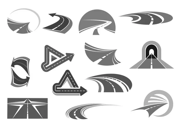 Vektorsymbole von Straßentunneln und Autobahnschildern — Stockvektor