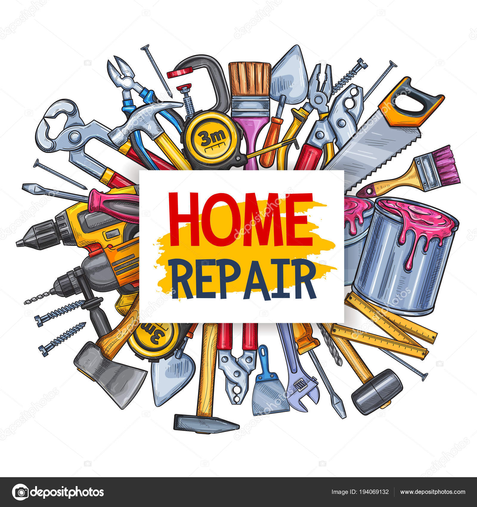 Home repair tool poster for conctruction design Stock Illustration by