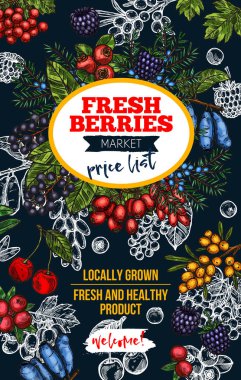 Berry blackboard afiş taze yabani meyve ile