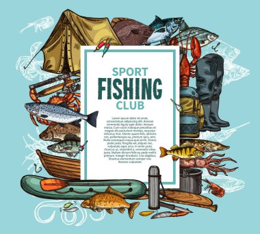 Poster balık yakalamak ve balıkçı aracı ile Balık tutma