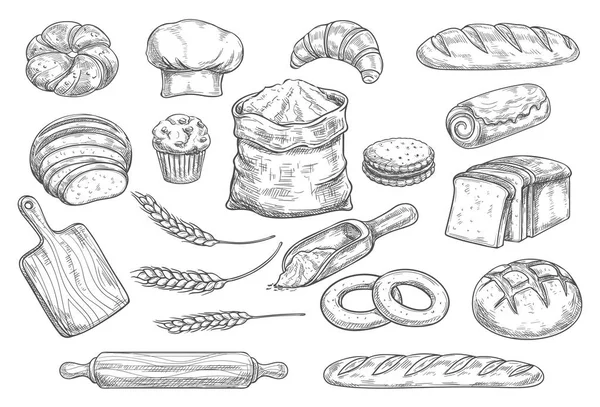 Croquis pain et pain de la boulangerie et de la pâtisserie — Image vectorielle