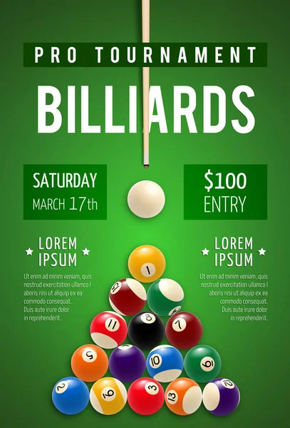 Billard-Poster für Snooker und Pool-Sport Spiel — Stockvektor