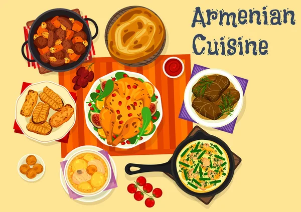Armenische Küche Ikone des Fleischessens mit Dessert — Stockvektor