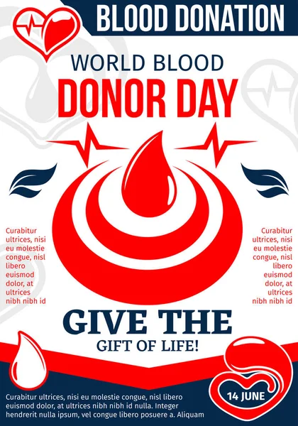 Affiche de la Journée mondiale des donateurs avec une goutte de sang — Image vectorielle
