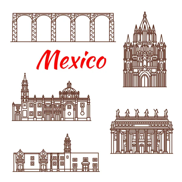 멕시코 건축 여행 랜드마크 선형 아이콘 — 스톡 벡터