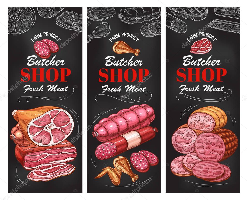 Butcher shop meat product and sausage banner