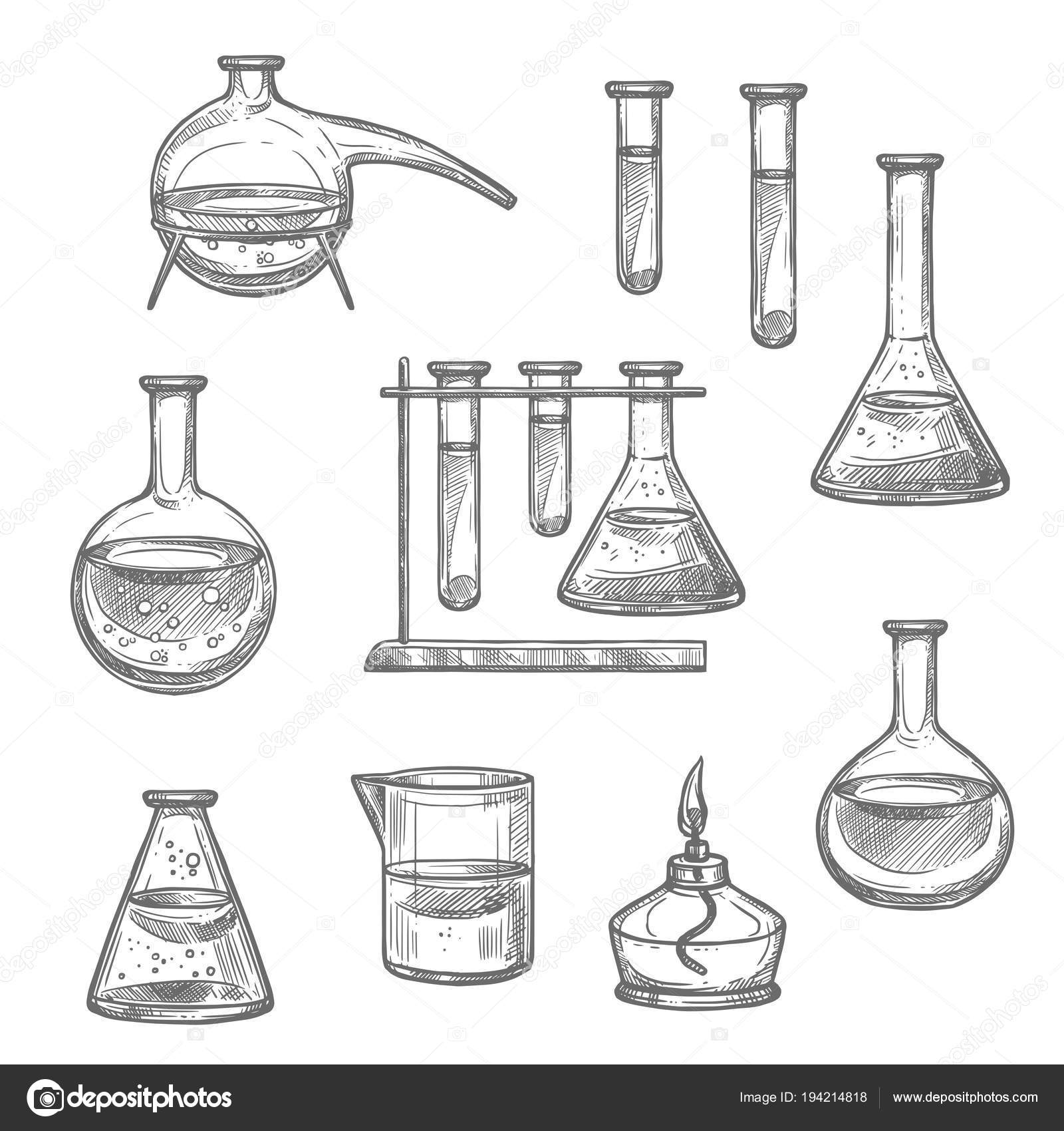 Sketch Beaker in Vintage Style Stock Vector - Illustration of experiment,  laboratory: 46384348