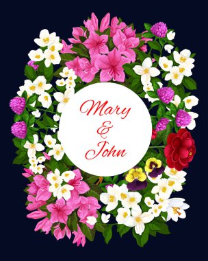 Düğün davetiye kartı çiçek çerçeve tasarımı ile