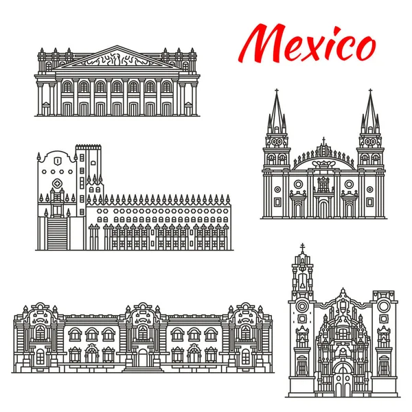 Repère de voyage mexicain de Guadalajara icône linéaire — Image vectorielle