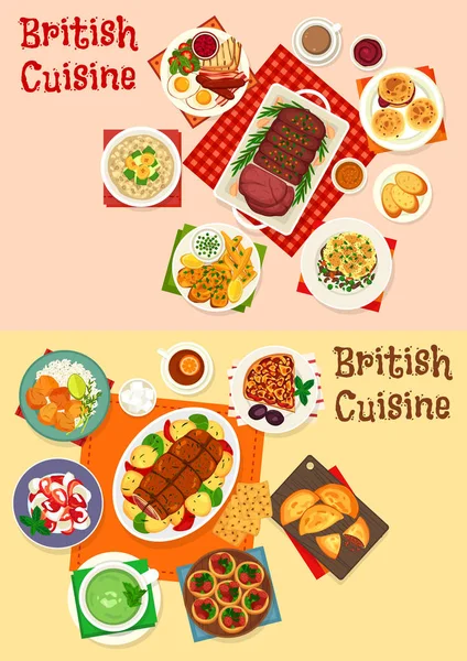 Британської кухні значок сніданок і вечеря блюдо — стоковий вектор
