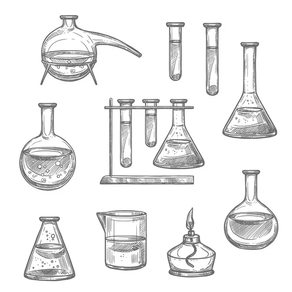 Chemické laboratorní sklo a zařízení skica — Stockový vektor