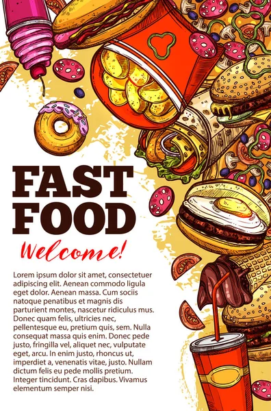 Fast food restaurant banner met afhaalmaaltijden menu — Stockvector