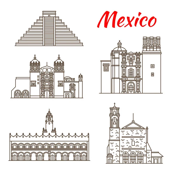 Monumento de viaje del antiguo icono lineal de México — Archivo Imágenes Vectoriales
