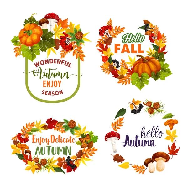 Autumn Welcome Fall vector leaf wreath icons — Stock Vector