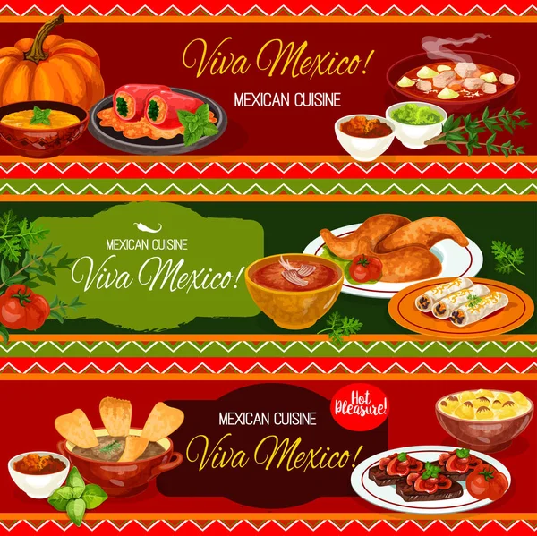 Cozinha mexicana banner restaurante com prato de jantar — Vetor de Stock