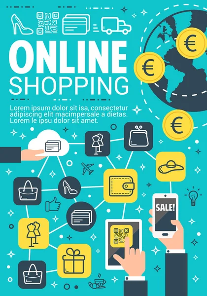 Compras online e design de banner de e-commerce — Vetor de Stock