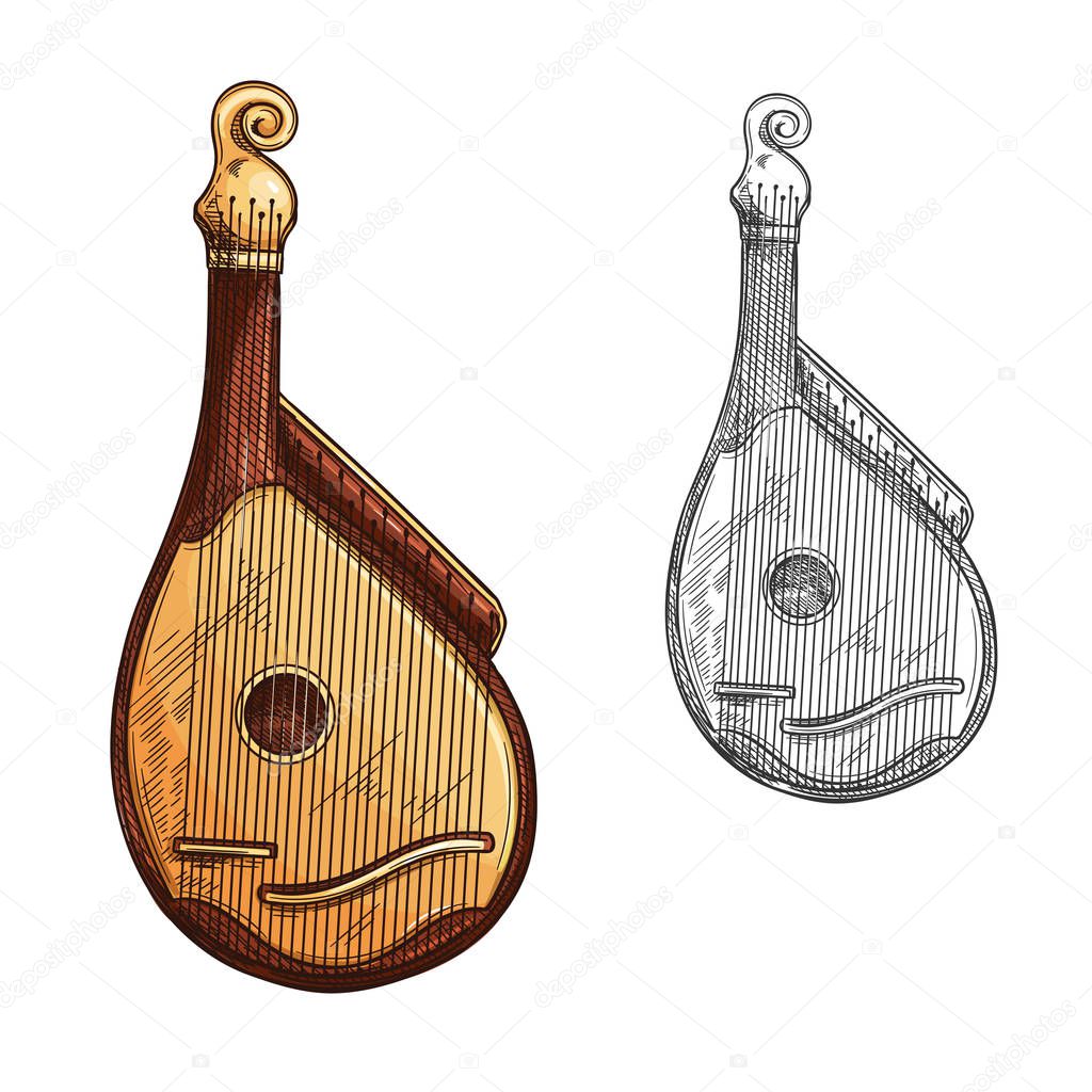 Bandura or kobza ukrainian music instrument sketch