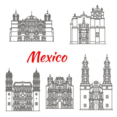 Mexican travel landmark icon with catholic church clipart