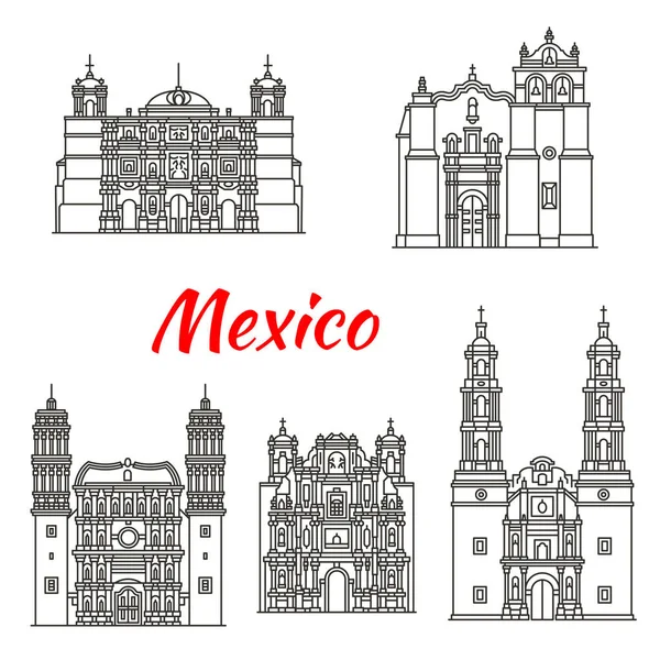 Icono de viaje mexicano con la iglesia católica — Vector de stock