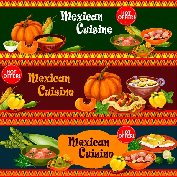 墨西哥菜配有配料横幅的菜肴 — 图库矢量图片