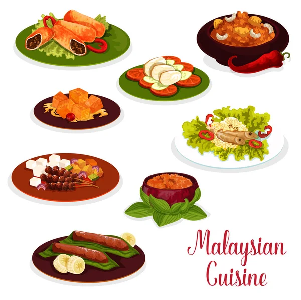 Значок вечерю малайзійської кухні з азіатськими десерт — стоковий вектор