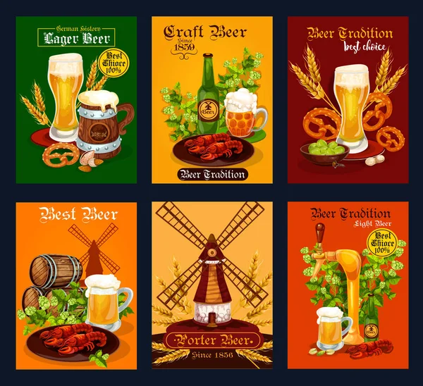 酒吧、酒馆或啤酒厂设计的啤酒饮料海报 — 图库矢量图片