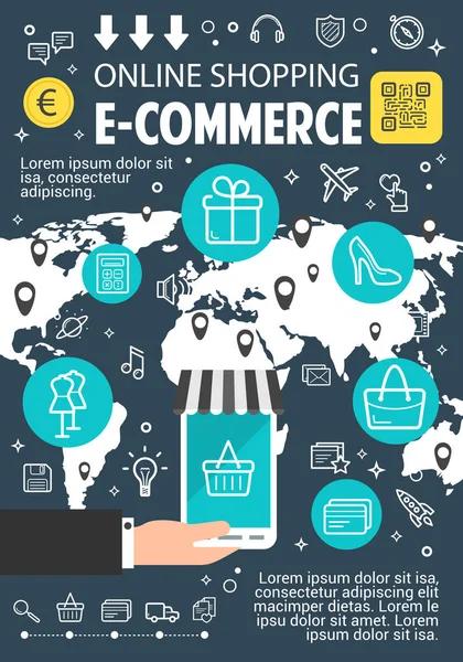 Banner plano de compras on-line para design de e-commerce —  Vetores de Stock