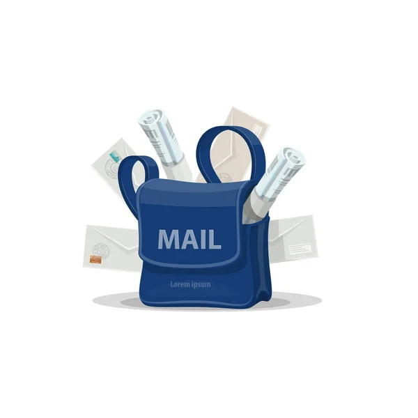Bolsa de correo del cartero con el icono del sobre de la carta — Vector de stock