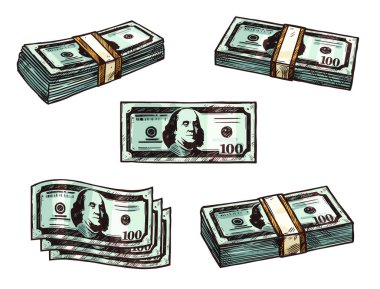 Dolar para banknot demetleri vektör kroki simgeler