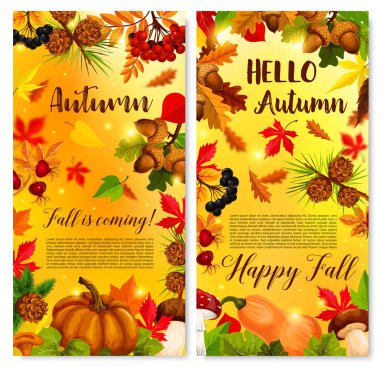 Sonbaharda yapraklar ve kabak sonbahar vektör poster