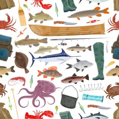 Vektör balıkçı spor ve Balıkçılık Balık desen