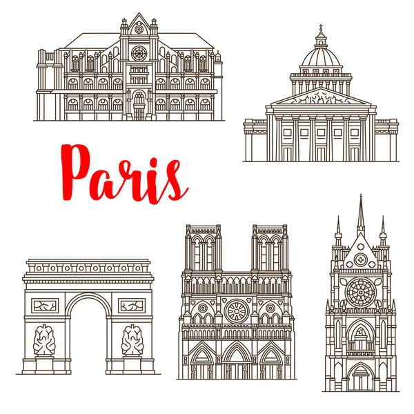 Paris famous landmarks vector buildings icons — Stock Vector