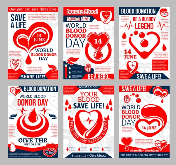 Faites un don Affiche de sang pour la conception de la Journée mondiale des donateurs — Image vectorielle