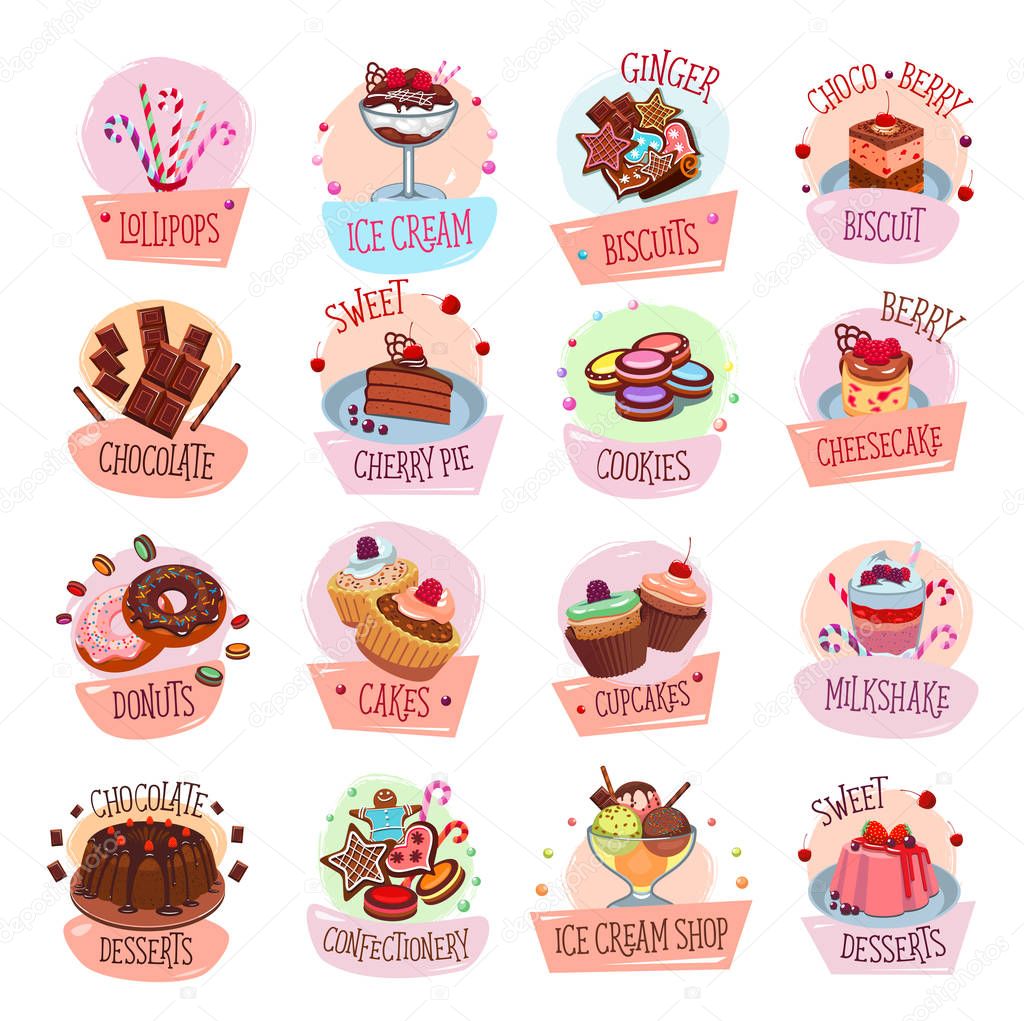 Vector pastry shop desserts cakes ice cream icons