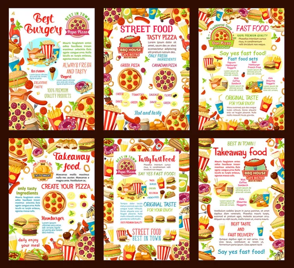 Fast-food restaurant menu vector posters — Stockvector