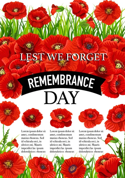 11 November Remembrance day vector poppy poster — Stock Vector