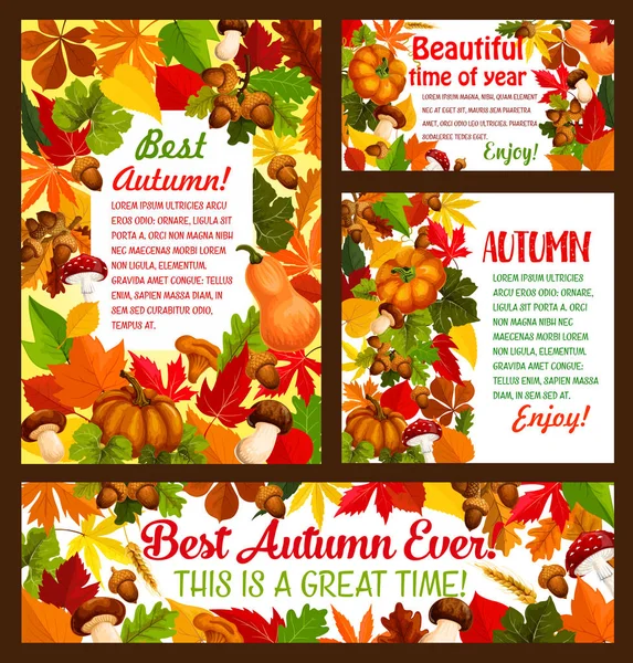 秋季枫叶, 橡子和南瓜矢量海报 — 图库矢量图片
