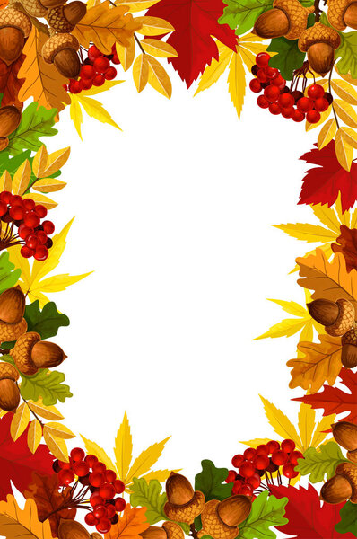 Осенний лист осеннего сезона, желудь и ягода
