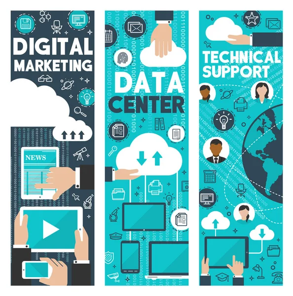 デジタル マーケティング データ web センター ベクトル バナー — ストックベクタ
