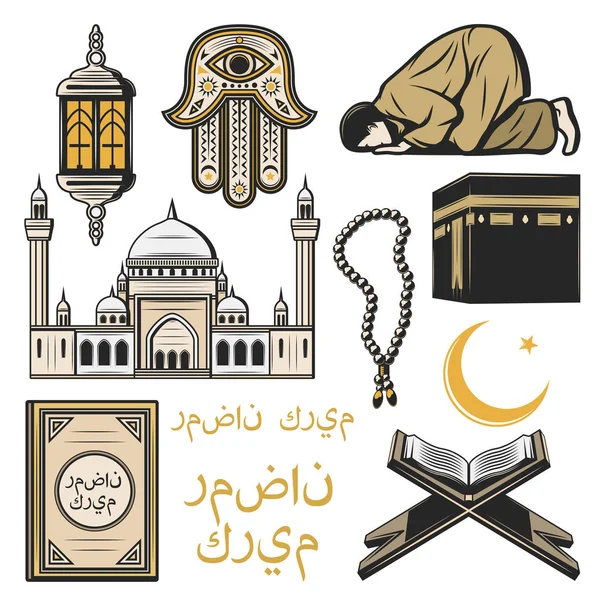 Ισλάμ εικόνα με τα σύμβολα της θρησκείας και του πολιτισμού — Διανυσματικό Αρχείο