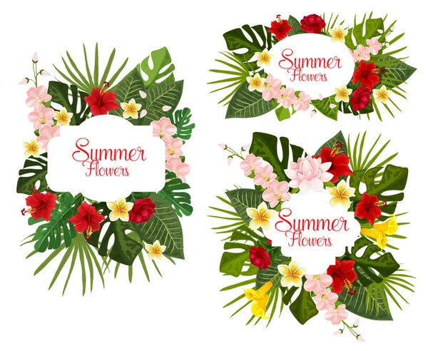 Vector zomer tropische exotische bloemen pictogrammen — Stockvector