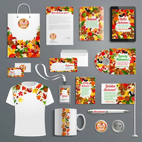 Autumn leaf stationery promo supplies vector set — Stock Vector
