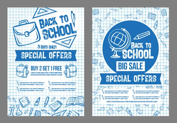 Πίσω στο σχολείο διάνυσμα πώληση ειδική προσφορά αφίσες — Διανυσματικό Αρχείο