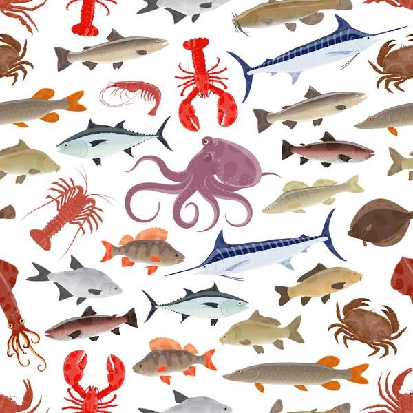 Ryby a mořské plody vzor bezešvé pozadí — Stockový vektor